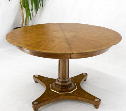 Round Clove Shape Burl Walnut Dining Conference Table w/ 3 Extension Leaves