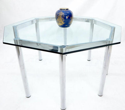 Round Octagon Glass Chrome Base Mid-Century Modern Dining Table