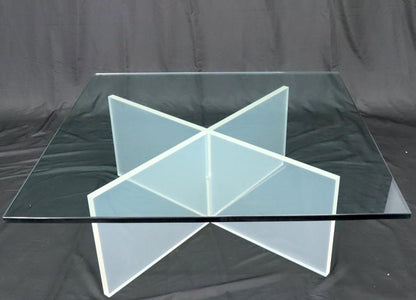 Frosted Lucite X-Base Glass Top Square Coffee Table