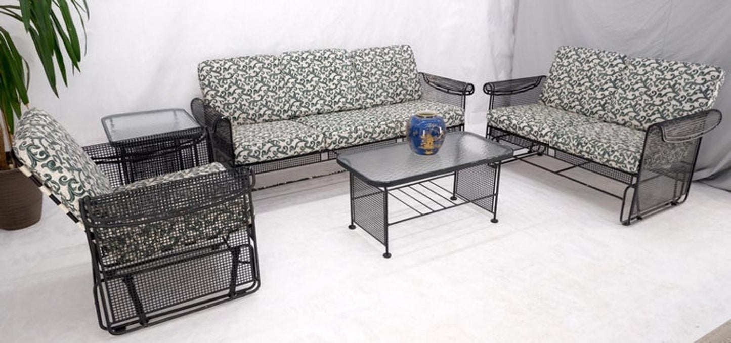 5 pcs Mid Century Modern Glider Chair Sofa Loveseat & Two Side End Tables Iron