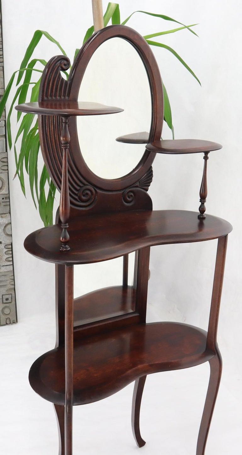 Solid Mahogany Organic Shape Oval Beveled Glass Staggered 4-Tier Étagère Shelf