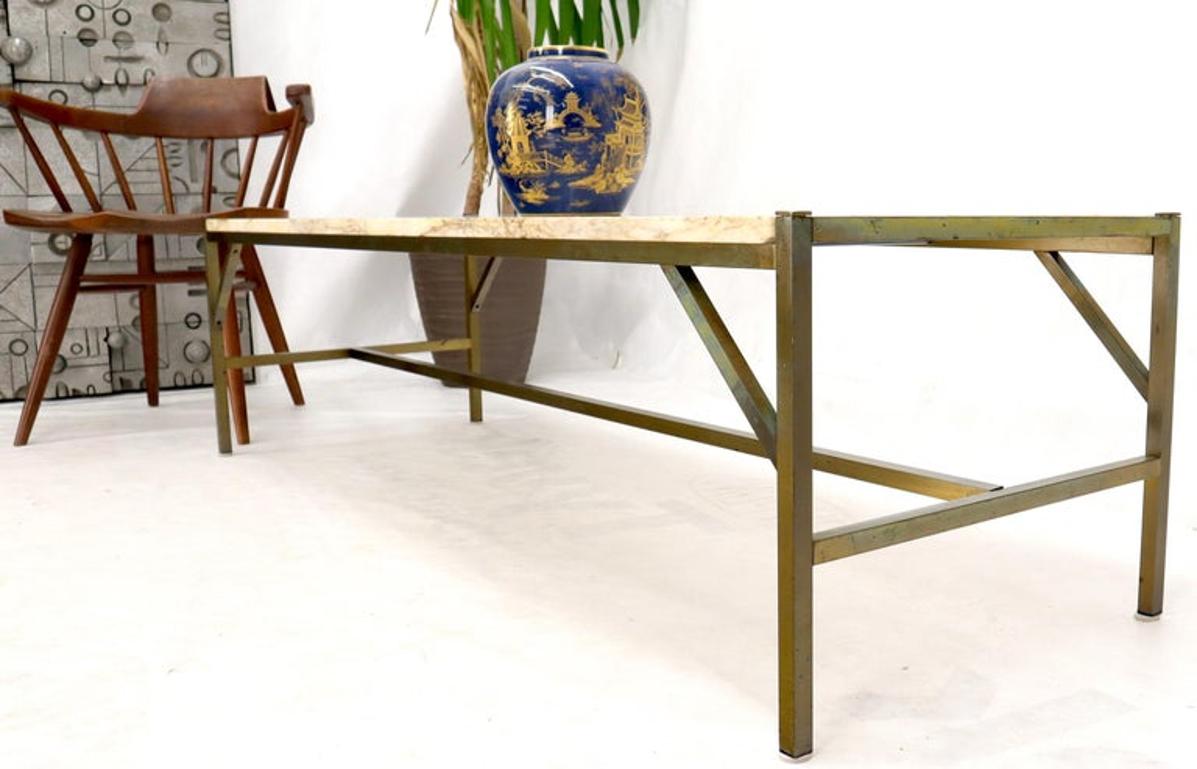 Brass Frame Marble Top Rectangular Coffee Table McCobb Attributed