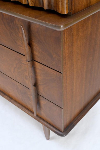 American Mid-Century Modern Walnut Sculptural 7 Drawers High Chest Dresser Mint!
