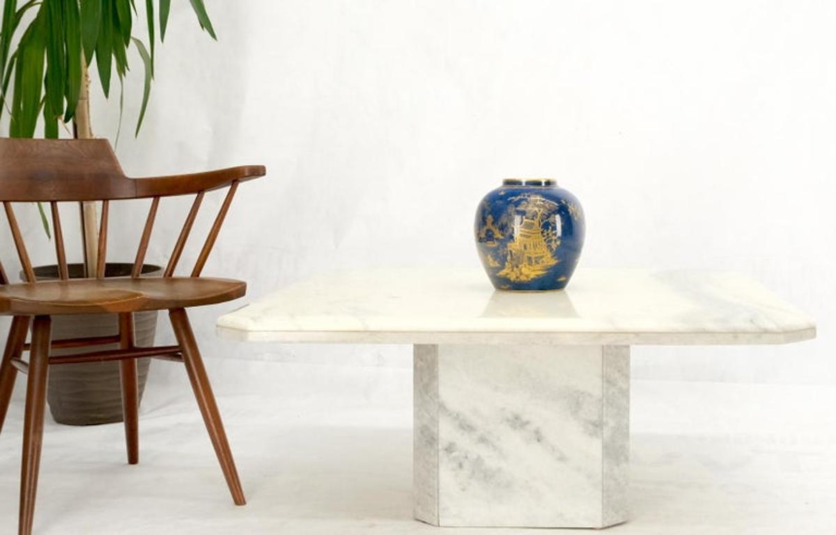 Mid Century Modern Square White & Grey Marble Coffee Center Table