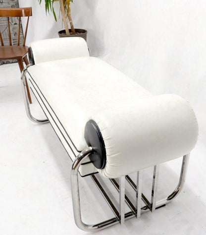 Bauhaus Chrome Bent Tube Black and White Upholstery Bench