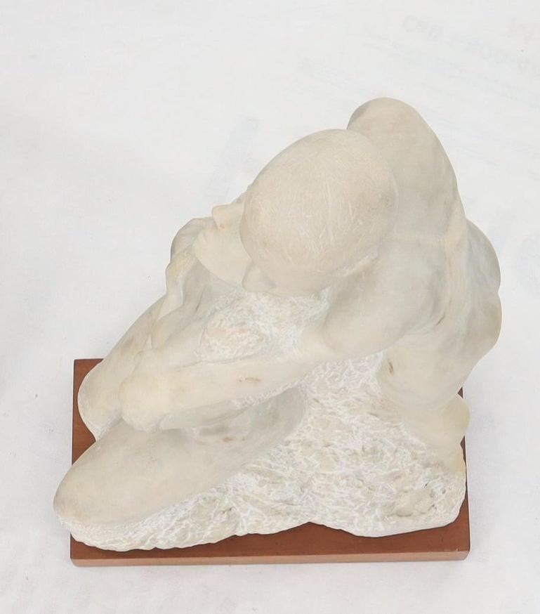 Mid-Century Modern Carved Marble Sculpture on Walnut Base