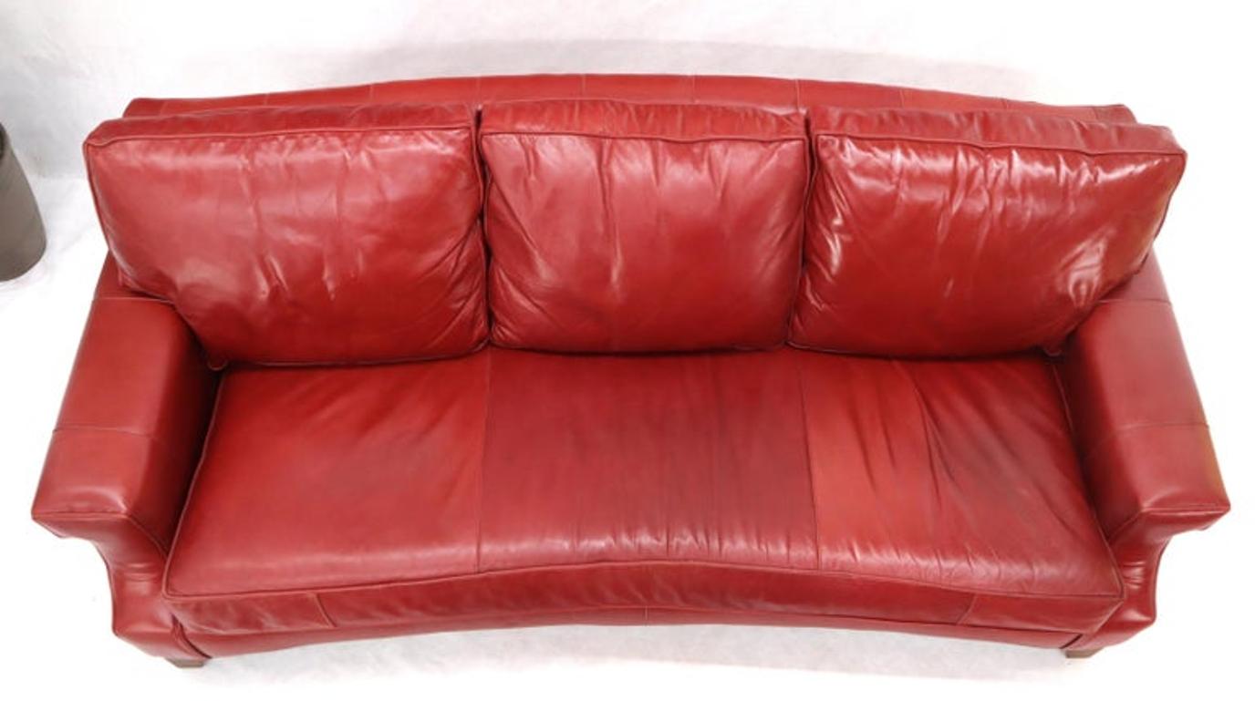 Concave Front Edge Tomato Red Leather Upholstery Couch Leather Sofa Thomasville