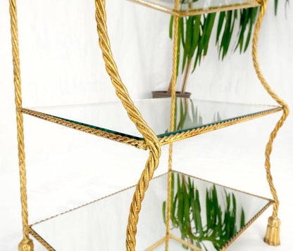 4 Tier Italian "Twisted Rope" Gilt Metal Step Etagere Decorative Shelf Mint!