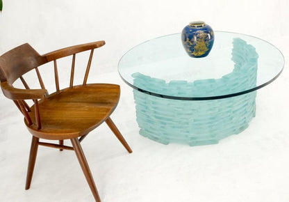 Frosted Fused C Shape Base "Ice" Glass Blocks Round Top Coffee Table