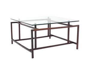 Square Rosewood Geometrical Base Glass Top Mid-Century Modern Coffee Table