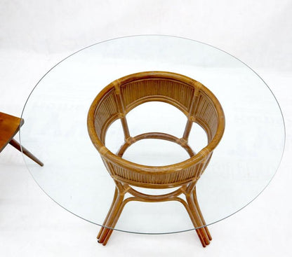 Bamboo Rattan Base Round Glass Top Dining Dinette Table