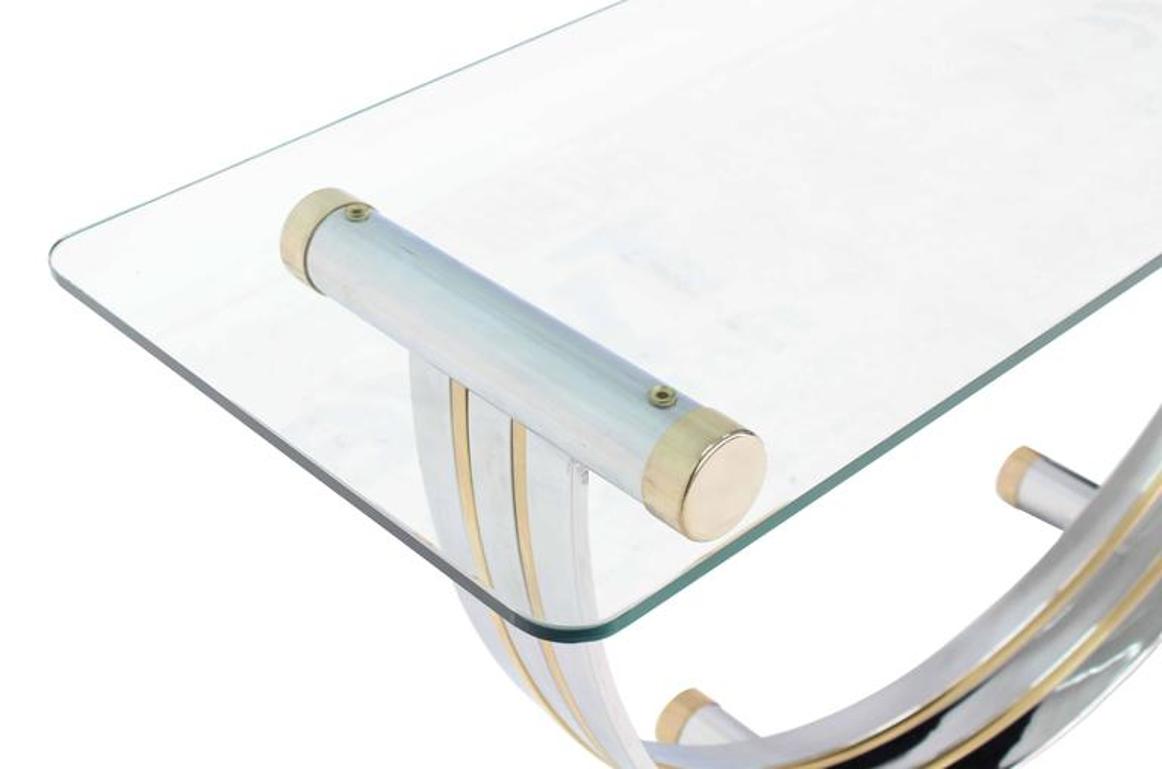 U Shape Brass and Chrome Glass Console Table
