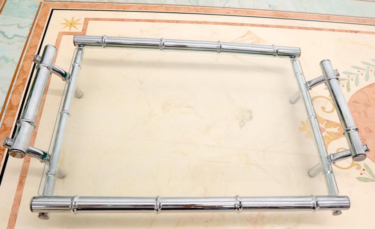 Faux Bamboo Chrome and Glass Decorative Tray with Handles