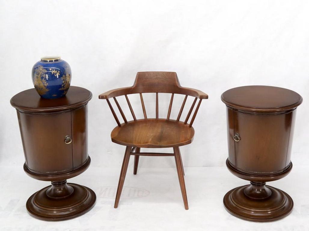 Pair of Round Barrel Shape One Door Compartment End tables Night Stands