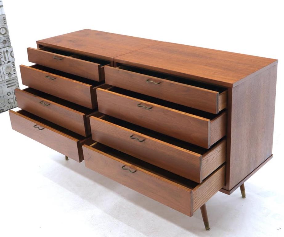 Three Pcs Mid-Century Modern Oiled Walnut Chest Dresser Credenza w/ Waive Pulls