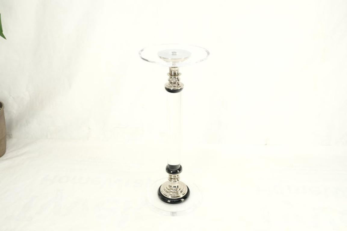 Mid Century Modern Haziza Clear Lucite Round Pedestal Side Table Stand
