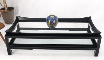 James Mont Rectangle Black Lacquer Glass Top Deco Mid Century Coffee Table