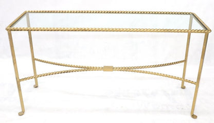 Twisted Rope Forged Gold Finish Glass Top Console Table