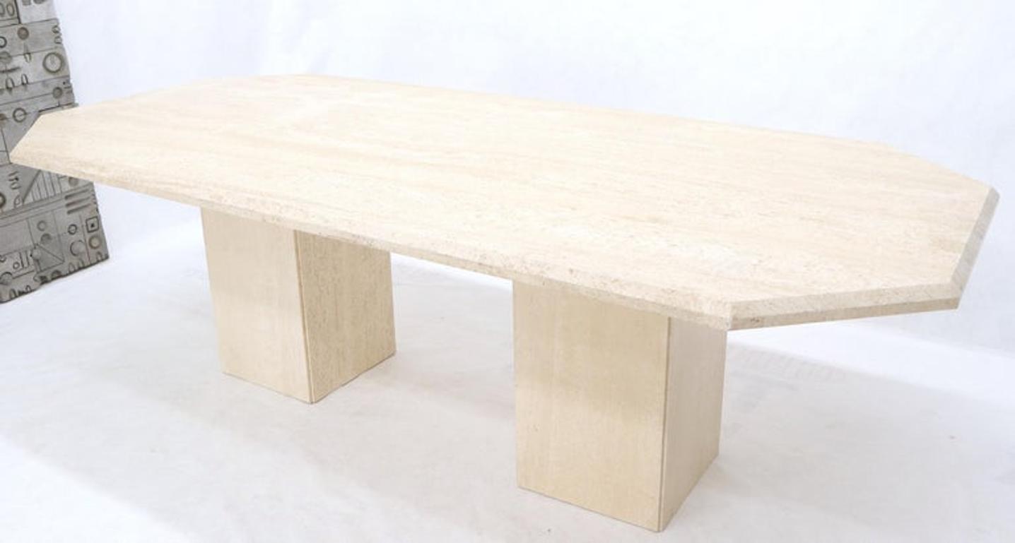 Large Rectangular Double Pedestal Travertine Dining or Conference Table