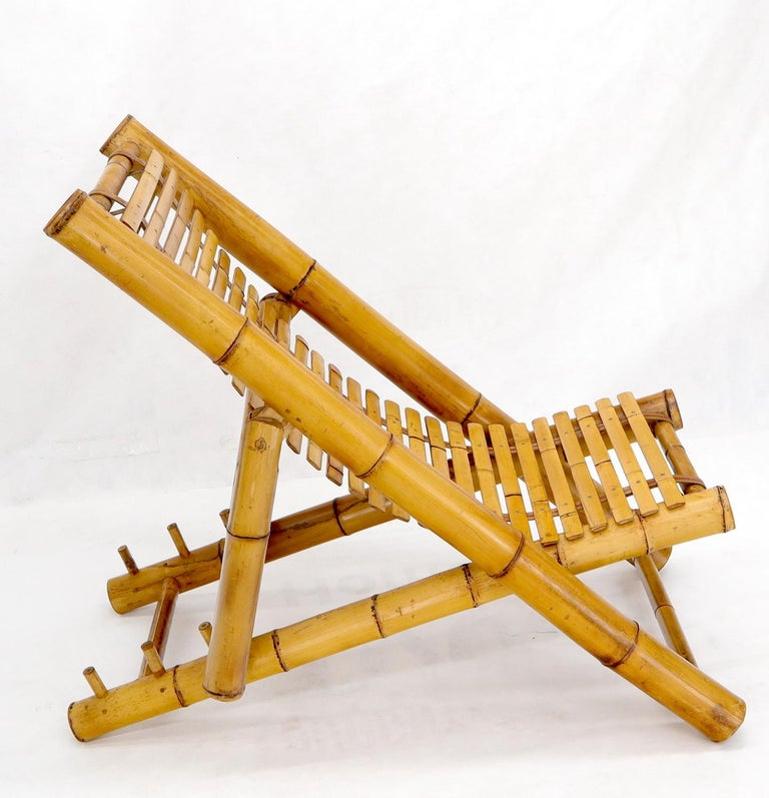 Vintage Bamboo Adjustable Sling Chaise Chair