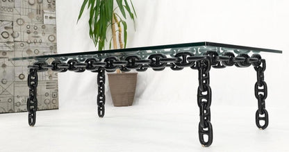 Large Oversize Fused Marine Chain Base Rectangle Coffee Table Thick Glass Top