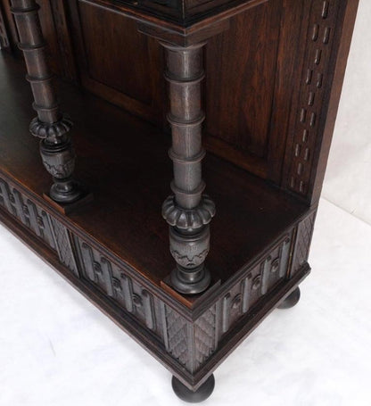 Carved Oak Jacobean Style 3 Doors Drawers Server Credenza Cabinet Cupboard Mint