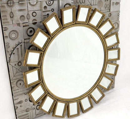 Heavy Round Brass or Bronze Sunburst Wall Mirror with Rope Edges