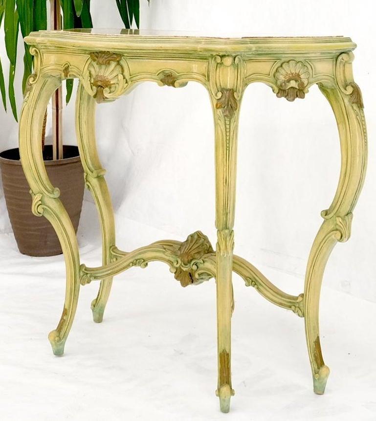 Carved French Regency Paint Decorated Console Table w/ Rouge Pink Marble Top