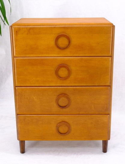 Russel Wright Solid Maple Art Deco Round Pulls 4 Deep Drawers High Chest Dresser