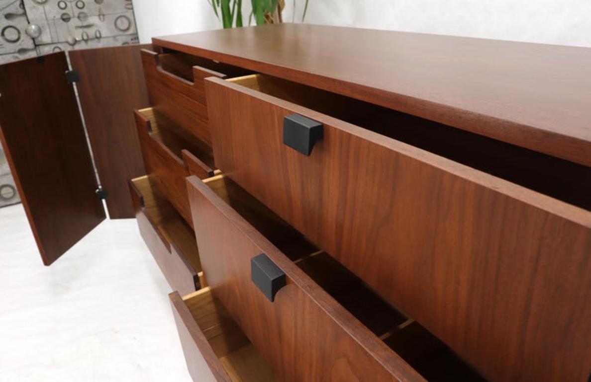 American Walnut 9 Drawers Two Doors Compartment Long Dresser Credenza Restored