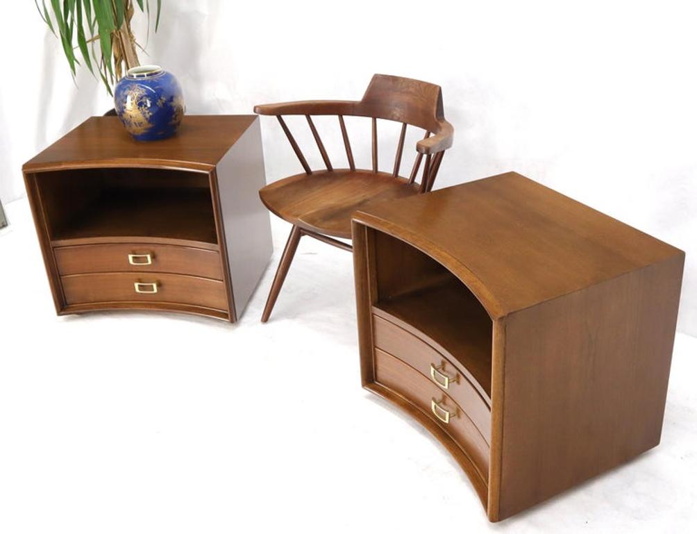 Pair of Paul Frankl Walnut Nightstands for Johnson Furniture Solid Brass Pulls