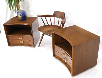 Pair of Paul Frankl Walnut Nightstands for Johnson Furniture Solid Brass Pulls