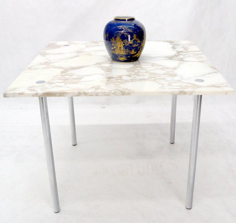 Square Marble Top Cylinder Chrome Legs Game Dining Center Table