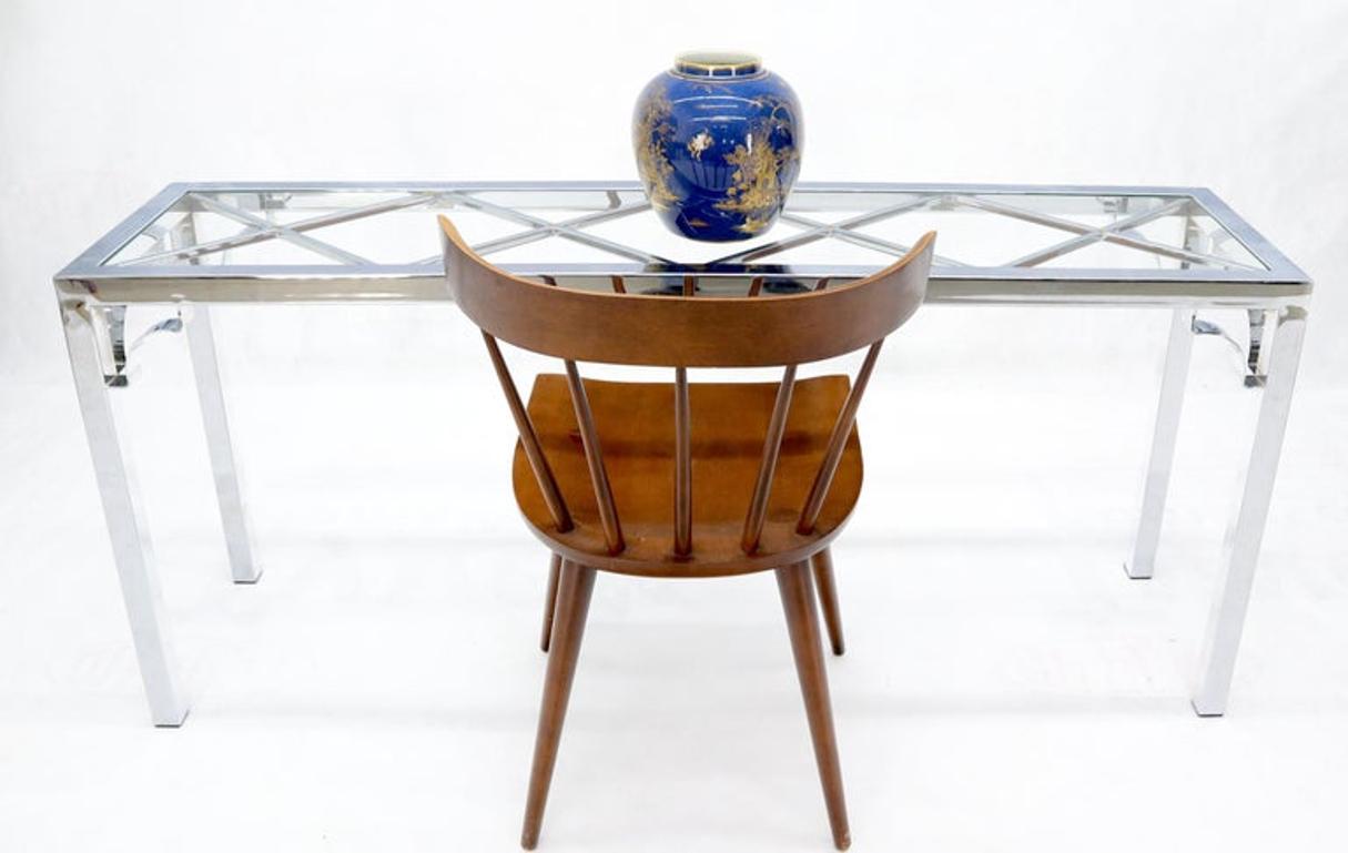 Chrome Rectangular Lattice Diamond Pattern Glass Top Console Sofa Table