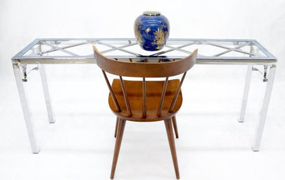 Chrome Rectangular Lattice Diamond Pattern Glass Top Console Sofa Table