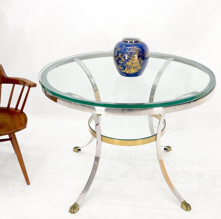 Brass Claw Feet Crome and Brass Glass Round Top Gueridon Center Cafe Game Table