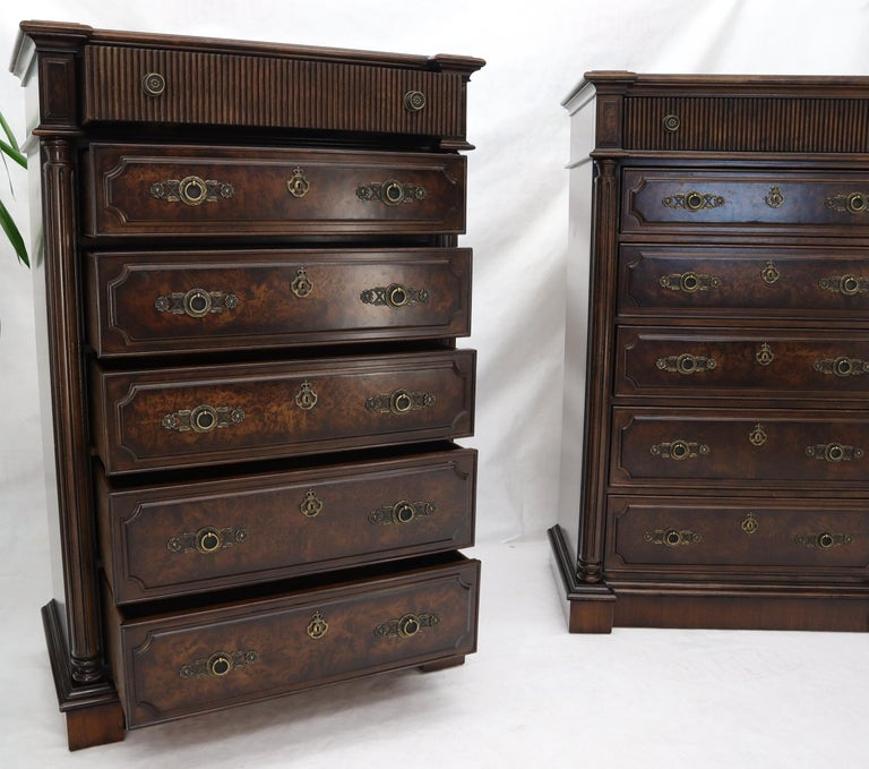 Pair of Tall 6 Drawers Burl Wood Dressers