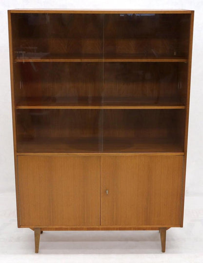 Danish teak Mid-Century Modern Bookcase Cabinet Credenza Hutch Two Glass Doors