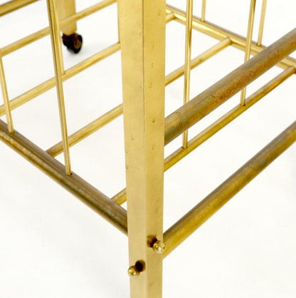 Solid Brass Tube Design Mid-Century Modern Magazine Stand on Casters