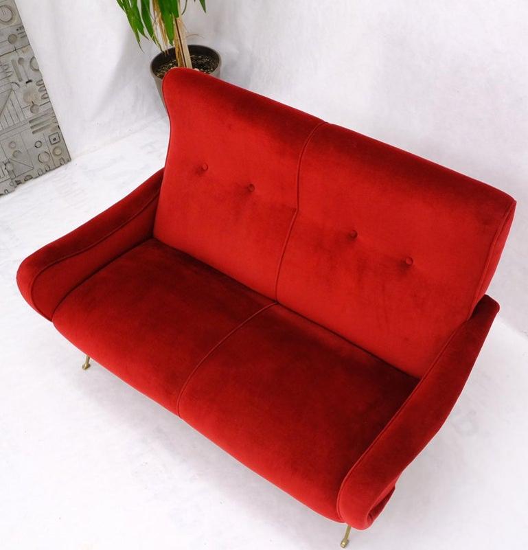 Red Upholstery Brass Legs Mid century Italian Modern Sofa Loveseat