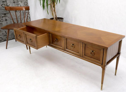 Mid-Century Modern Long Low Profile Credenza with Round Ring Drop Pulls