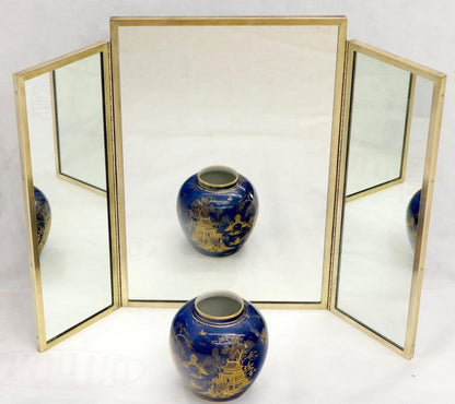 Trifold Brass Wall or Freestanding Dresser Top Mirror