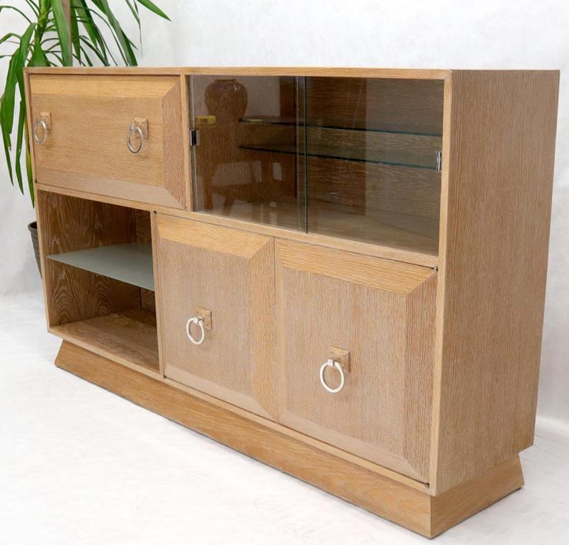 Cerused White Wash Oak Drop Front Secretary Desk Bookcase Credenza
