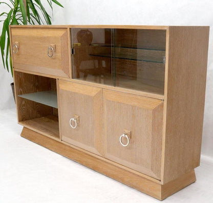 Cerused White Wash Oak Drop Front Secretary Desk Bookcase Credenza