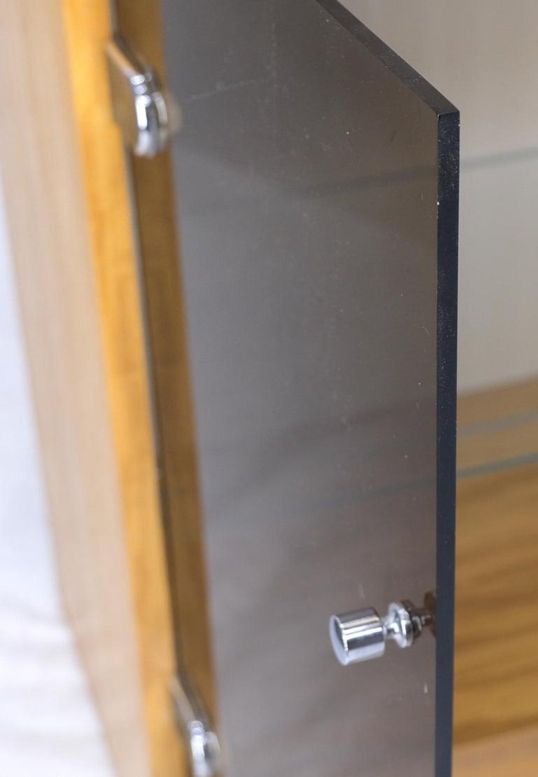 3 Bay Burl Walnut Smoked Glass Doors Cabinets Adjustable Shelves Wall Unit Mint
