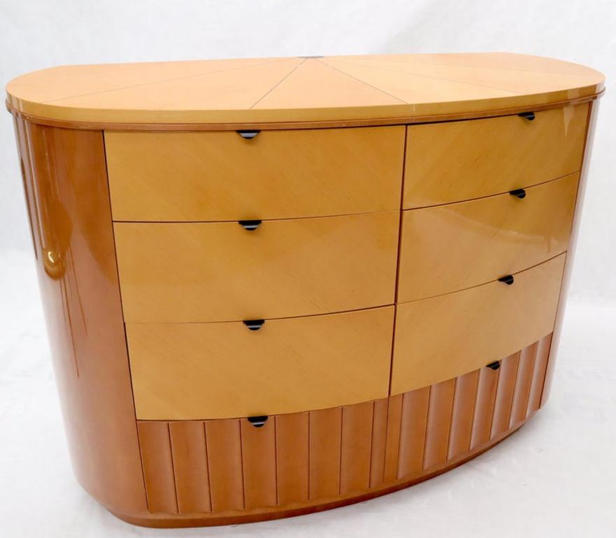 Large Inlaid Oval Kidney Shape Finished Back Dresser with Scallop Base