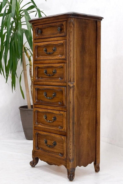 French Carved Walnut Lingerie 6 Dovetails Drawer Chest Dresser Drop Pulls