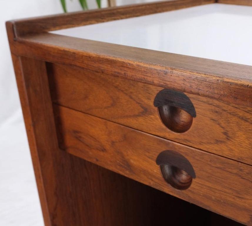 Teak Danish Modern Petit Serving Credenza on Wheels Bar Liquor Cabinet Dresser