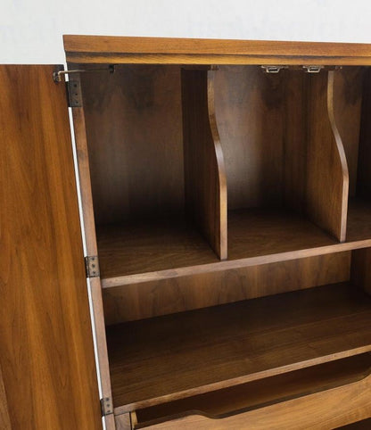 Walnut Mid-Century Modern Highboy Chest Dresser Double Door Compartment