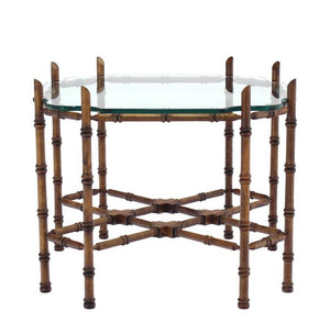 Faux Bamboo Glass Top Side Table